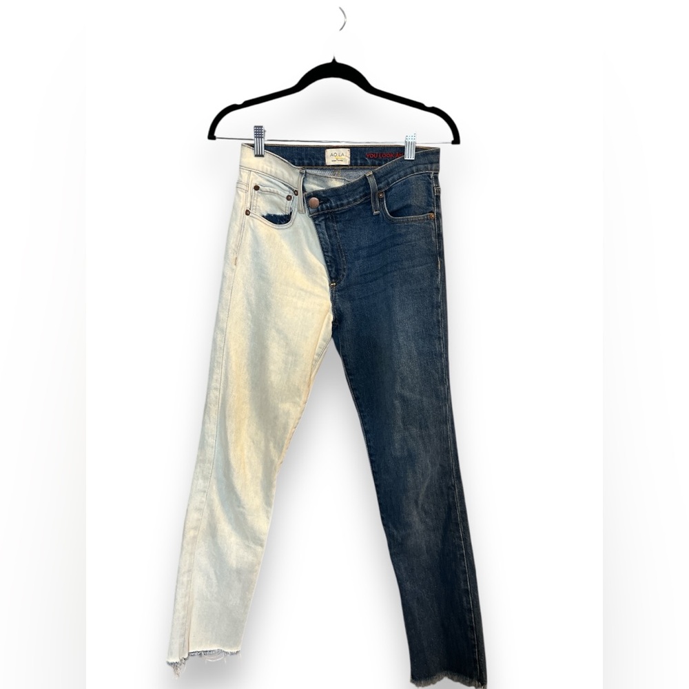 Ao.La Alice + Olivia Colorblock Asymmetrical Zip Jeans Size 25 - Picture 3 of 8